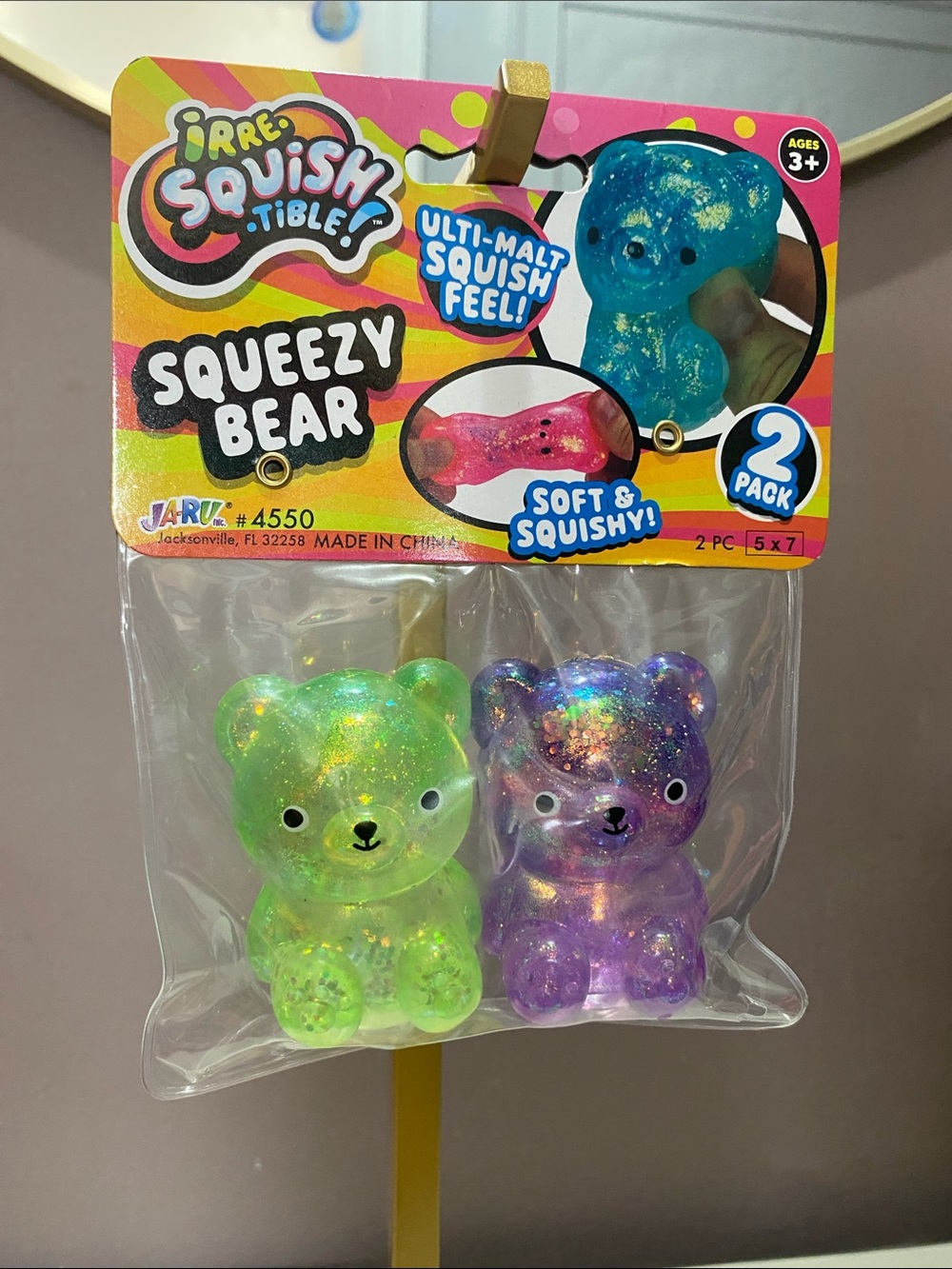 Squeezy Bear 2-Pack Squishy Toy- Green & Purple